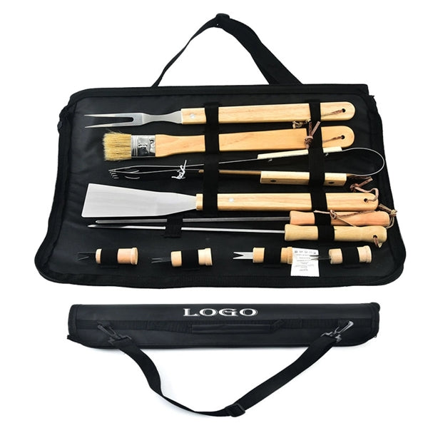 10 Pieces Set Of Rubber Wood Stainless Steel Grill