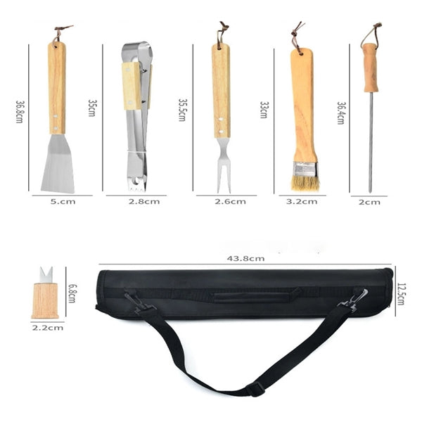 10 Pieces Set Of Rubber Wood Stainless Steel Grill