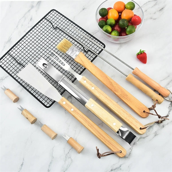 10 Pieces Set Of Rubber Wood Stainless Steel Grill