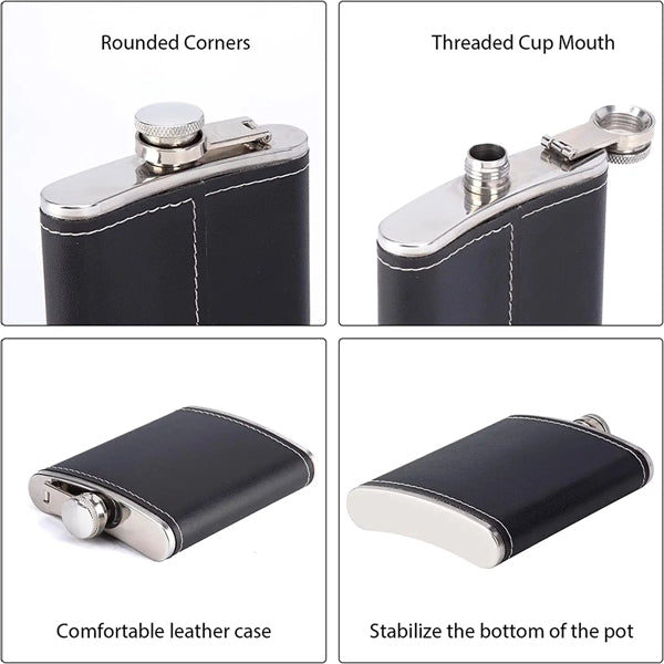 Hip Flask With Black Leather Cover