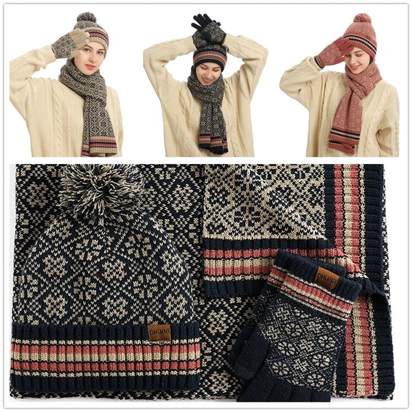 Knit Warm Winter Hat Scarf And Gloves Set