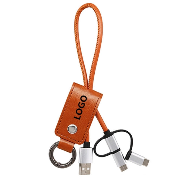 Leather Key Chains w/ 3-in-1 Charging Cable