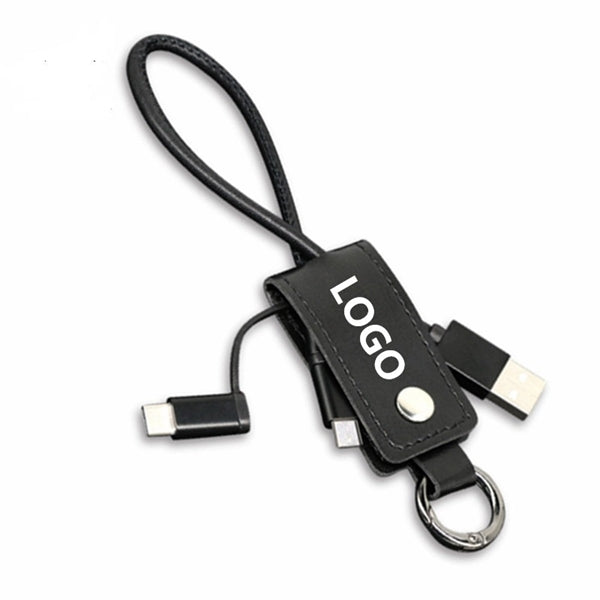 Leather Key Chains w/ 3-in-1 Charging Cable