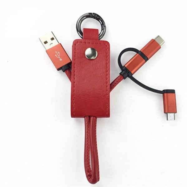 Leather Key Chains w/ 3-in-1 Charging Cable