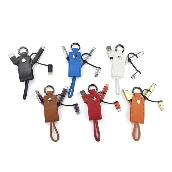 Leather Key Chains w/ 3-in-1 Charging Cable