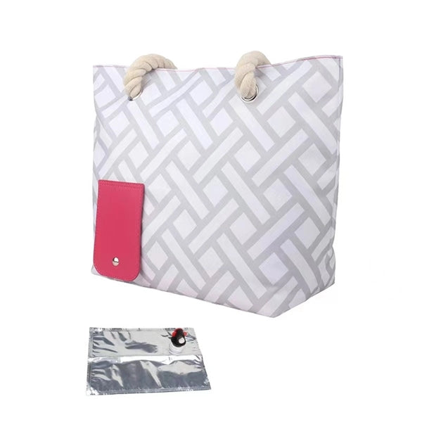 Beach Wine Handbag w/ Kooler Compartment Hidden Insulation
