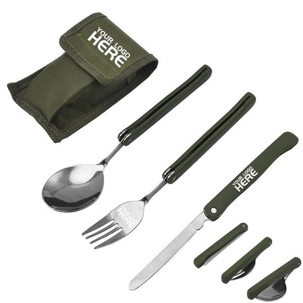 Portable Folding Camping Tool Set With Folk, Spoon, Knife