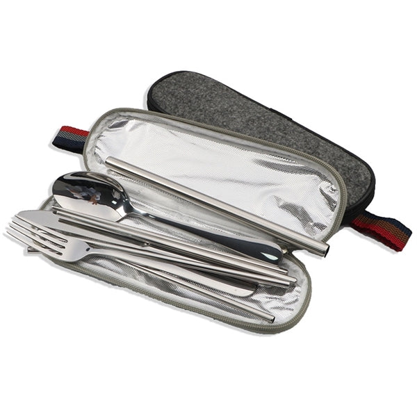 Portable Stainless Steel Flatware with Straw Set of 7
