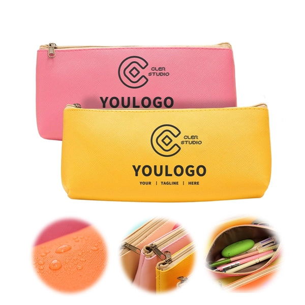 Solid Color PU Lattice Texture Stationery Bag Pencil Case