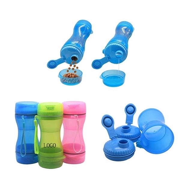 2-In-1 Pet Food Water Bottle With Bowl