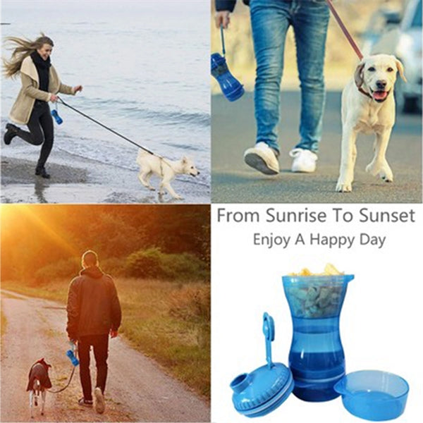 2-In-1 Pet Food Water Bottle With Bowl