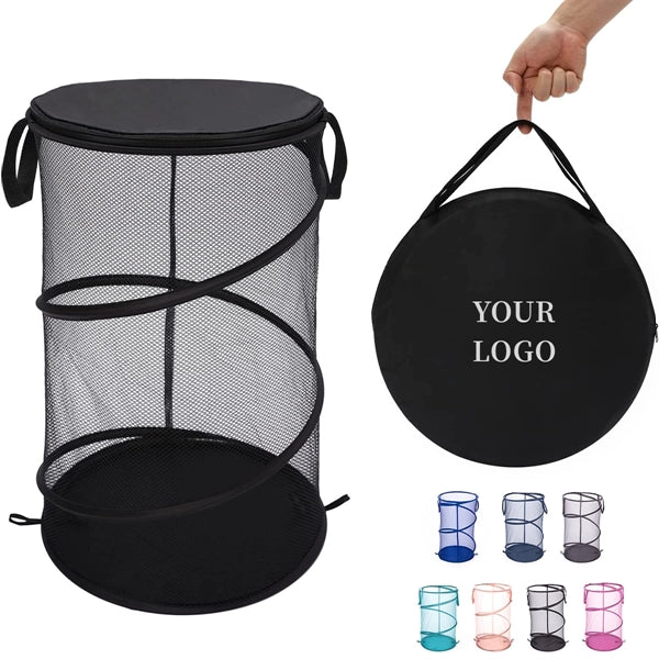 Mesh Collapsible Laundry Hamper With Lid