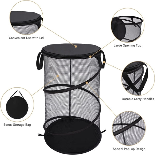 Mesh Collapsible Laundry Hamper With Lid
