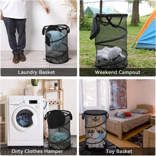 Mesh Collapsible Laundry Hamper With Lid
