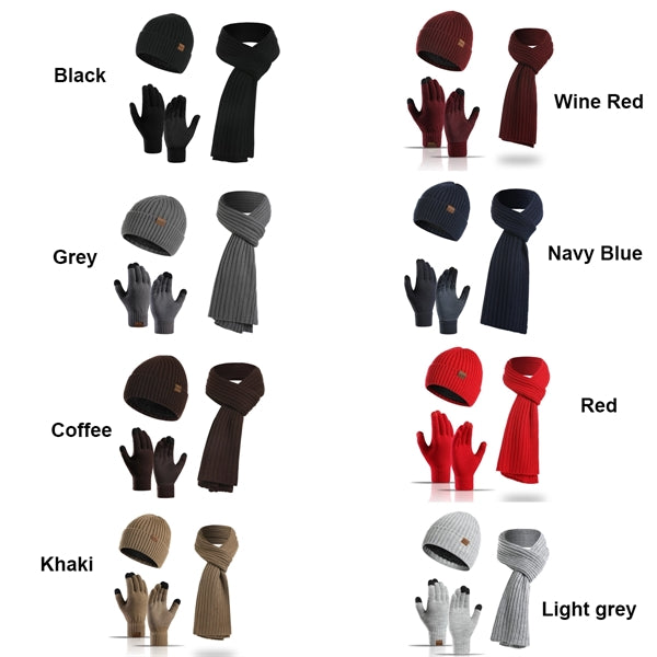 3Pieces Unisex Winter Hat Scarf Gloves Set