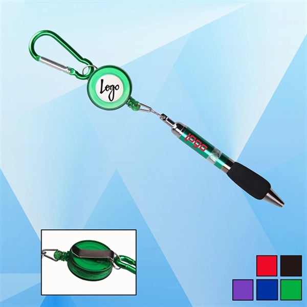 Carabiner Buckle Retractable Badge Reel Ballpoint Pen