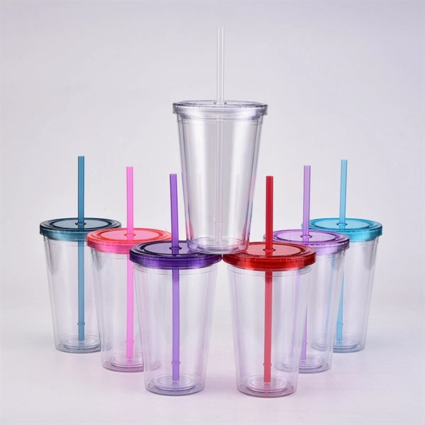 Double Wall Acrylic Tumbler With Lid And Straw