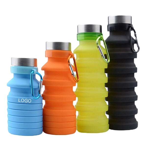 17 oz Collapsible Silicon Water Bottle with Carabiner