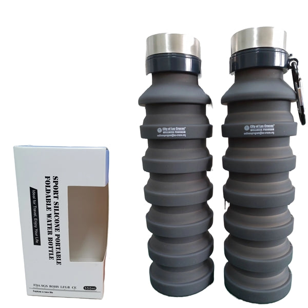 17 oz Collapsible Silicon Water Bottle with Carabiner