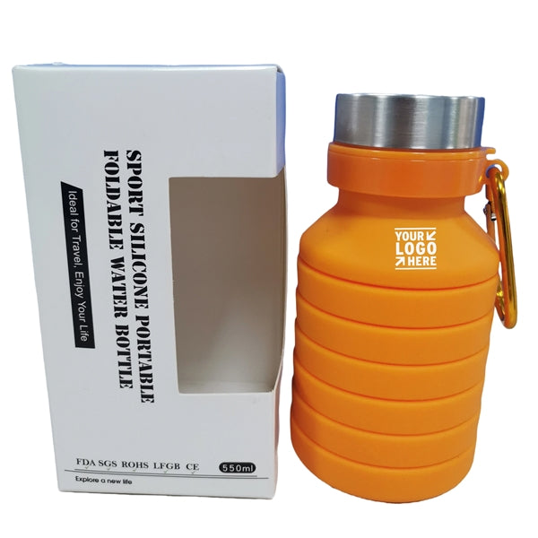 17 oz Collapsible Silicon Water Bottle with Carabiner