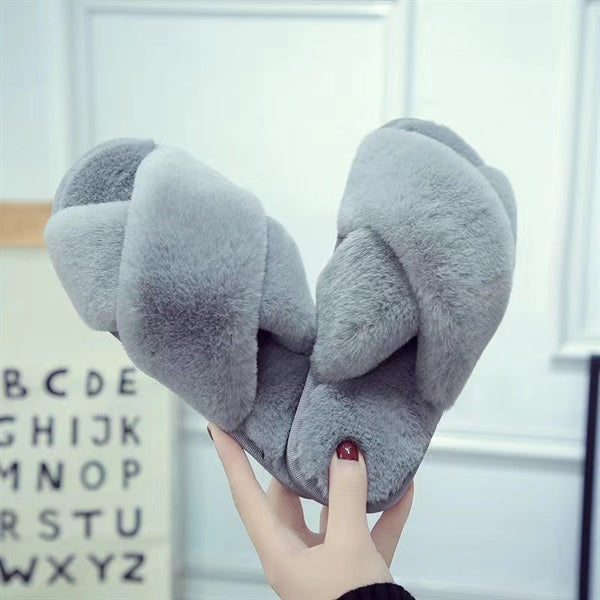 Women's Slippers Fuzzy Cross Band