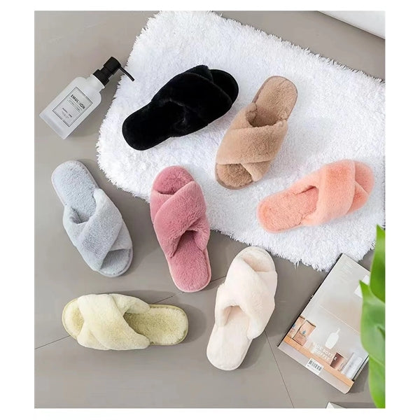Women's Slippers Fuzzy Cross Band