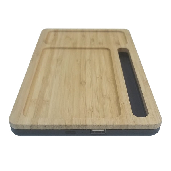 Wizchark Bamboo 10W Qi Wireless Charger Desktop Organizer