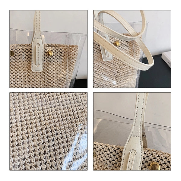 2 in 1 Women Hand Woven Tote Beach Bag