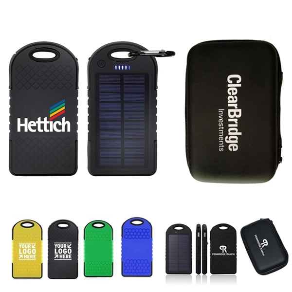 5000mAh Solar Power Bank Kit in Zipper Case with Logo Print