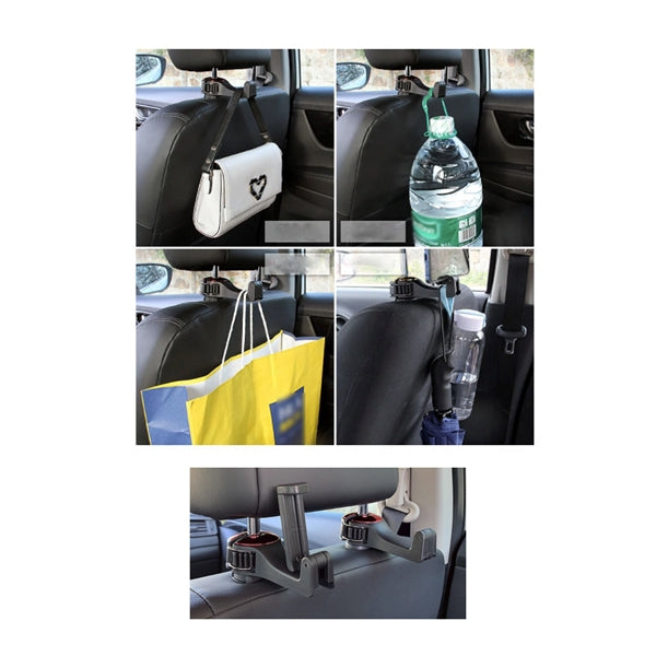 Locking Rotatable Car Headrest Hook With Phone Stand Feature