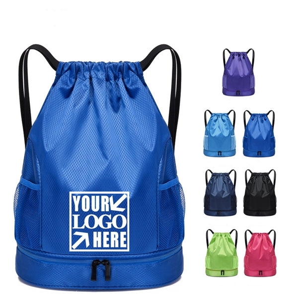 Drawstring Sports Bag with Bottom Shoe Compartment