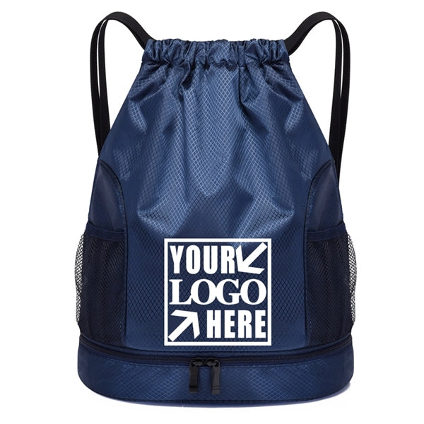 Drawstring Sports Bag with Bottom Shoe Compartment