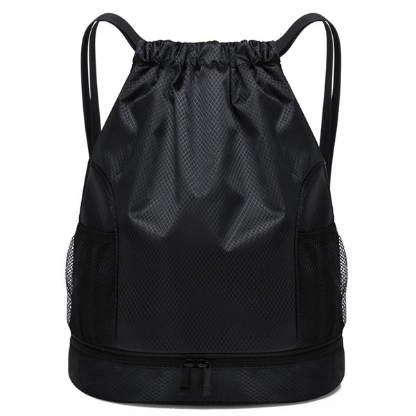 Drawstring Sports Bag with Bottom Shoe Compartment