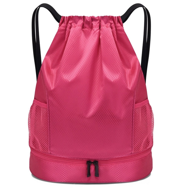 Drawstring Sports Bag with Bottom Shoe Compartment