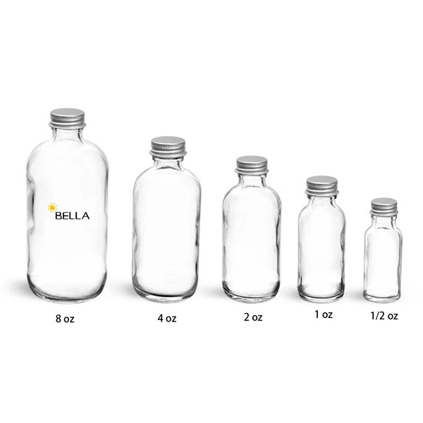 Clear Glass Boston Rounds With Lined Aluminum Caps