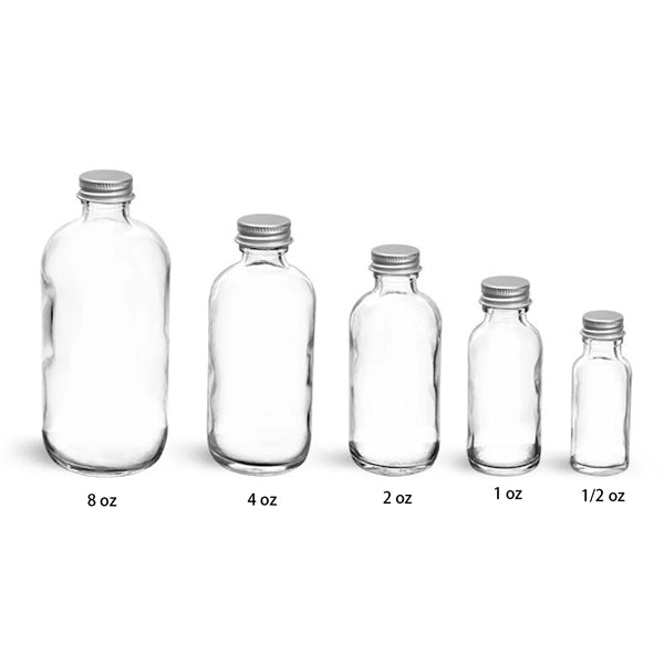 Clear Glass Boston Rounds With Lined Aluminum Caps