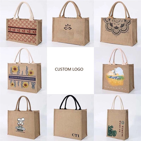 Large Waterproof Jute Burlap Tote Bag With Handles