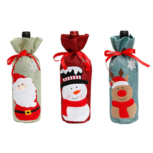 Christmas Linen Wine Gift Bags
