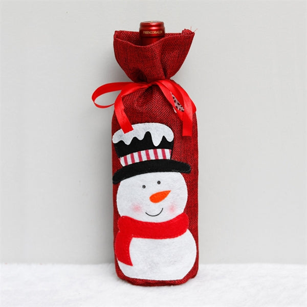 Christmas Linen Wine Gift Bags