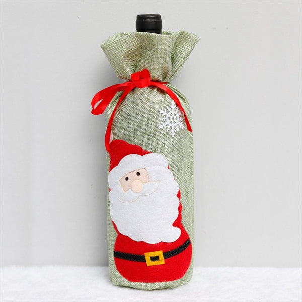 Christmas Linen Wine Gift Bags
