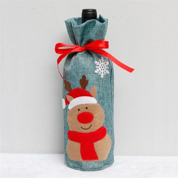 Christmas Linen Wine Gift Bags