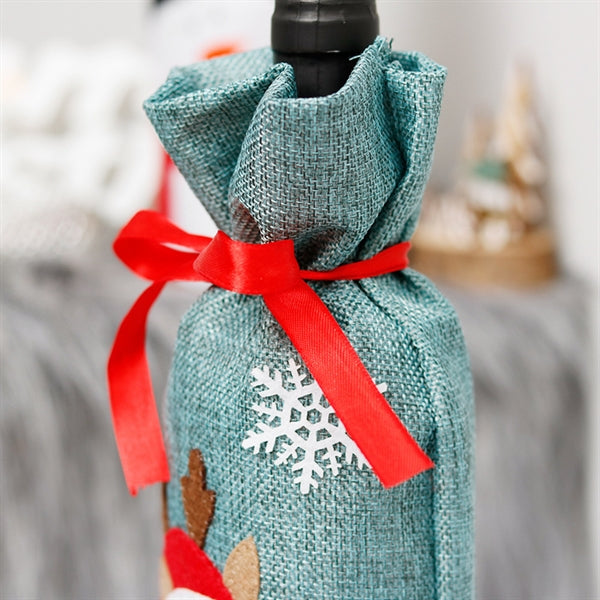 Christmas Linen Wine Gift Bags