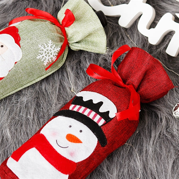 Christmas Linen Wine Gift Bags