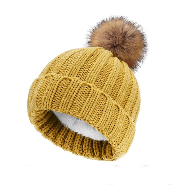 Winter Thick Fleece Lining Knitted Beanie Hat