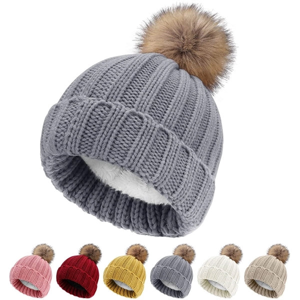 Winter Thick Fleece Lining Knitted Beanie Hat