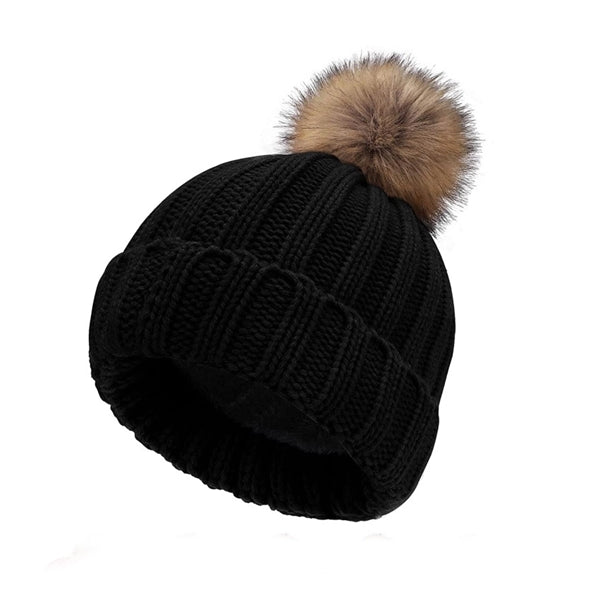 Winter Thick Fleece Lining Knitted Beanie Hat