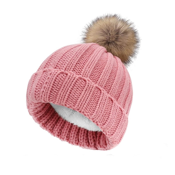 Winter Thick Fleece Lining Knitted Beanie Hat