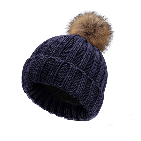Winter Thick Fleece Lining Knitted Beanie Hat