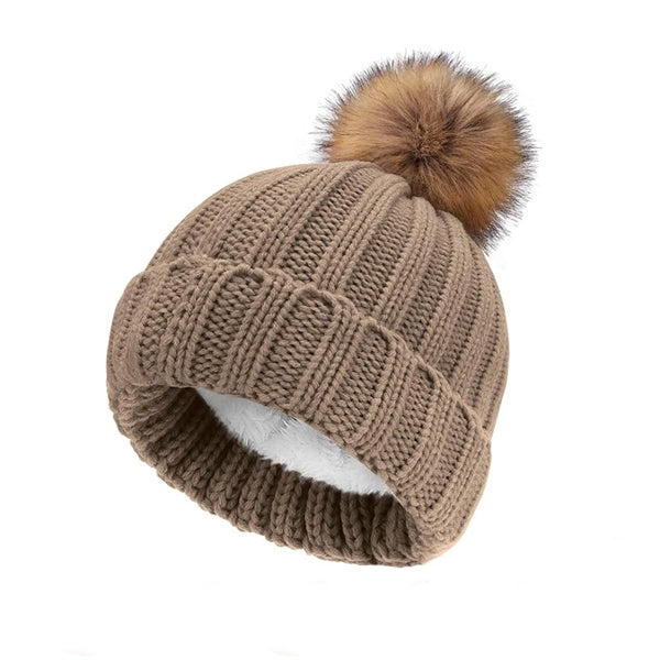 Winter Thick Fleece Lining Knitted Beanie Hat