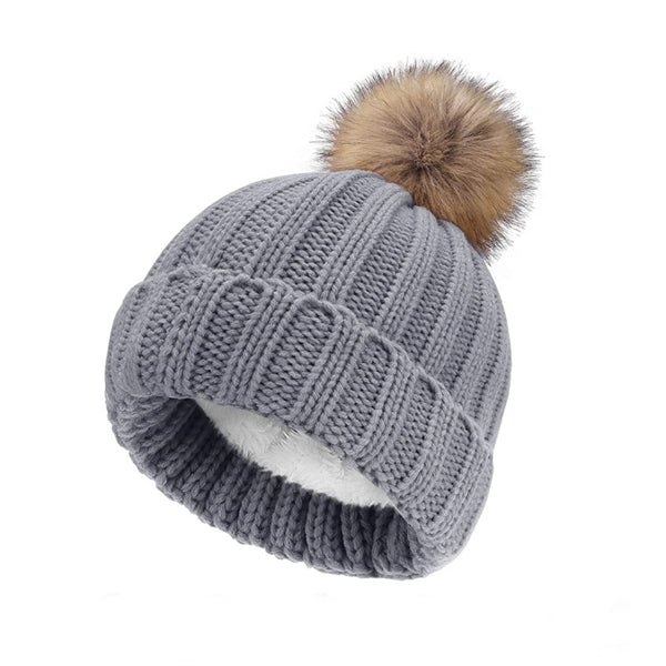 Winter Thick Fleece Lining Knitted Beanie Hat